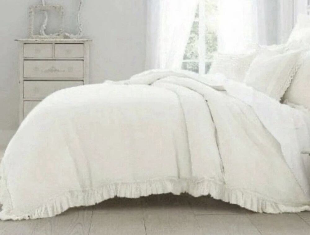 Wamsutta Vintage Queen Duvet White Cotton Ruffles Cottage Chic Romantic Gorgeous